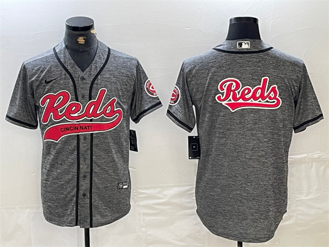 Personalized Men’s Cincinnati Reds Grey Team Big Logo Cool Base Stitched Baseball Jerseys