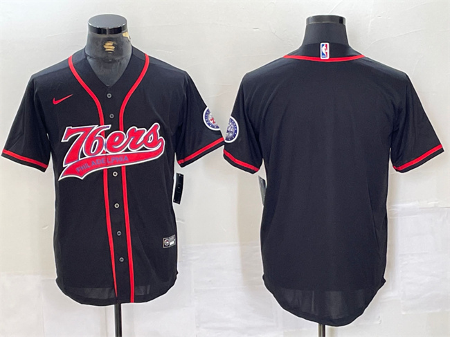 Personalized Men’s Philadelphia 76ers Blank Black Cool Base Stitched Baseball Jersey