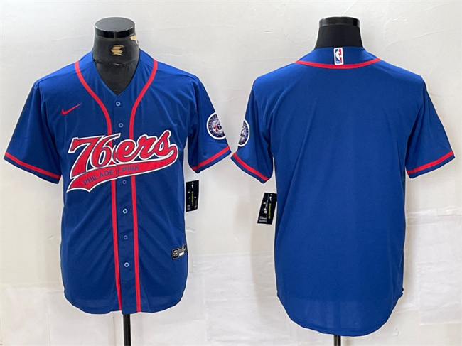 Personalized Men’s Philadelphia 76ers Blank Royal Cool Base Stitched Baseball Jersey