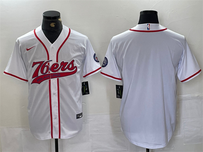 Personalized Men’s Philadelphia 76ers Blank White Cool Base Stitched Baseball Jersey