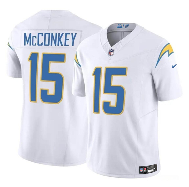 Personalized Men’s Los Angeles Chargers #15 Ladd McConkey White 2024 F.U.S.E Draft Limited Stitched Football Jersey