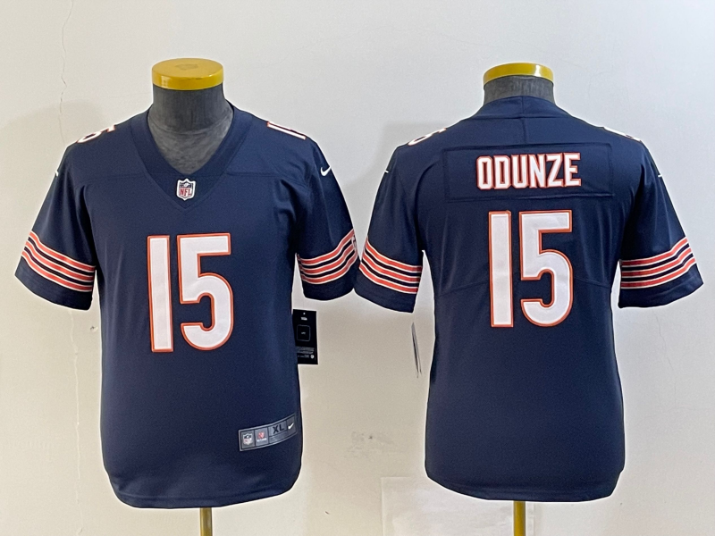 Personalized Youth Chicago Bears #15 Rome Odunze Navy 2024 Draft Stitched Jersey(Run Small)1