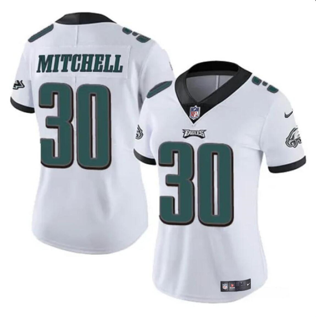 Personalized Women’s Philadelphia Eagles #30 Quinyon Mitchell White 2024 Draft Untouchable Limited Stitched Football Jersey(Run Small)
