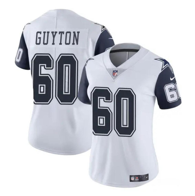 Personalized Women’s Dallas Cowboys #60 Tyler Guyton White 2024 Draft Color Rush Limited Stitched Football Jersey(Run Small)