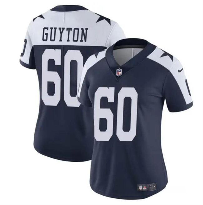 Personalized Women’s Dallas Cowboys #60 Tyler Guyton Navy White 2024 Draft Thanksgiving Limited Stitched Football Jersey(Run Small)