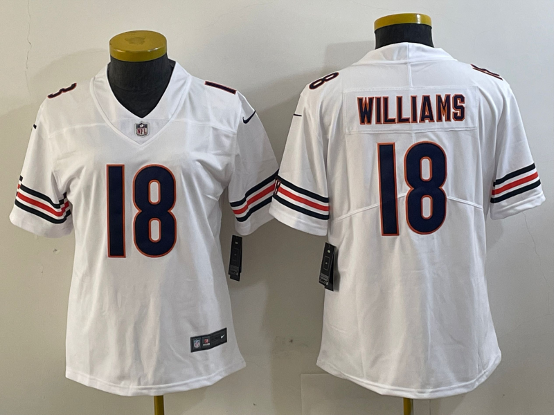 Personalized Women’s Chicago Bears #18 Caleb Williams white 2024 Draft Stitched Jersey(Run Small)s