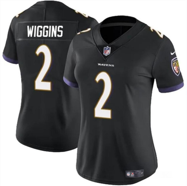 Personalized Women’s Baltimore Ravens #2 Nate Wiggins Black 2024 Draft Football Jersey(Run Small)