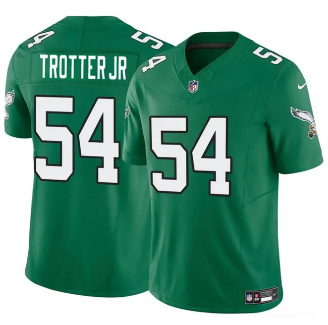 Personalized Men’s Philadelphia Eagles #54 Jeremiah Trotter Jr Green 2024 Draft F.U.S.E Untouchable Throwback Limited Stitched Football Jersey