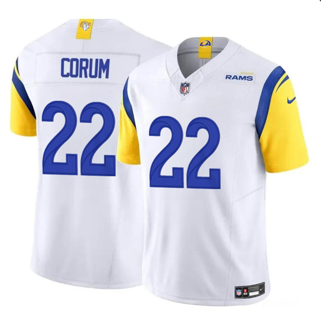 Personalized Men’s Los Angeles Rams #22 Blake Corum White 2024 Draft F.U.S.E Untouchable Stitched Football Jersey