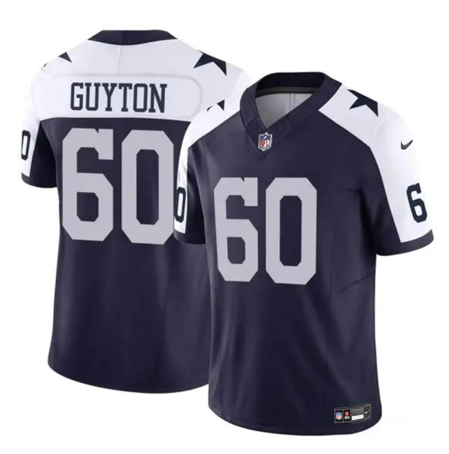 Personalized Men’s Dallas Cowboys #60 Tyler Guyton Navy White 2024 Draft F.U.S.E Thanksgiving Untouchable Limited Stitched Football Jersey