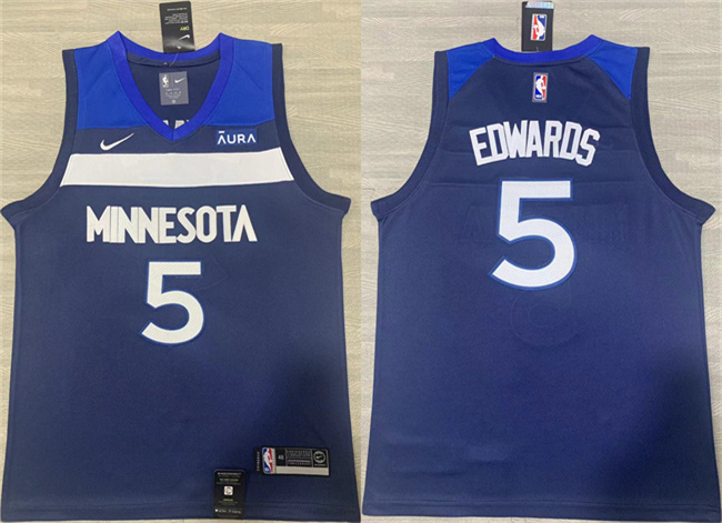 Personalized Men’s Minnesota Timberwolves #5 Anthony Edwards Navy Icon Edition Stitched Jersey