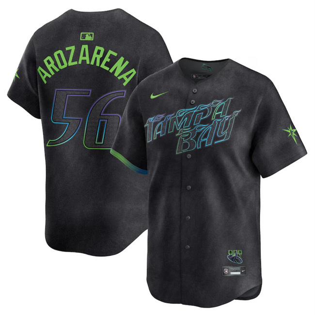 Personalized Men’s Tampa Bay Rays #56 Randy Arozarena Charcoal 2024 City Connect Limited Stitched Baseball Jersey