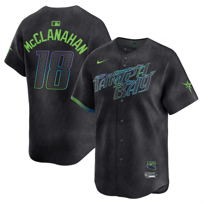 Personalized Men’s Tampa Bay Rays #18 Shane McClanahan Charcoal 2024 City Connect Limited Stitched Baseball Jersey