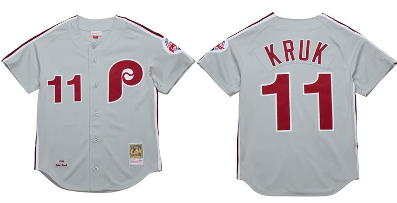 Personalized Men’s Philadelphia Phillies #11 John Kruk Grey 1989 Stitched Baseball Jersey