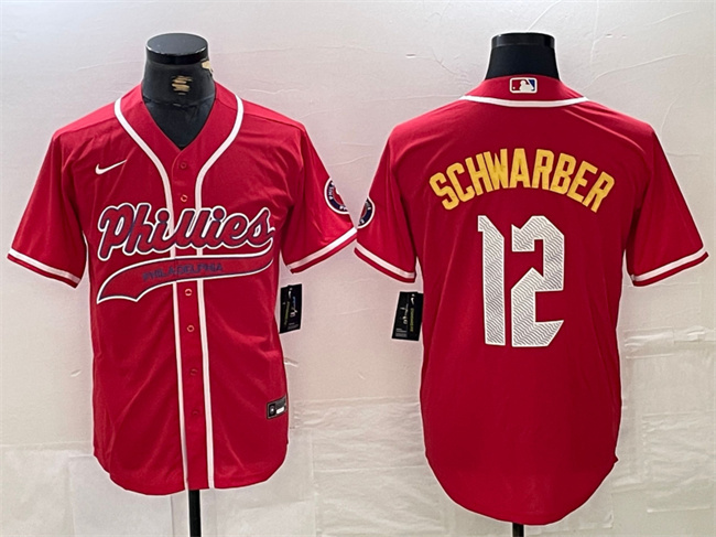 Personalized Men’s Philadelphia Phillies #12 Kyle Schwarber Red 2024 City Connect Limited Stitched Jersey