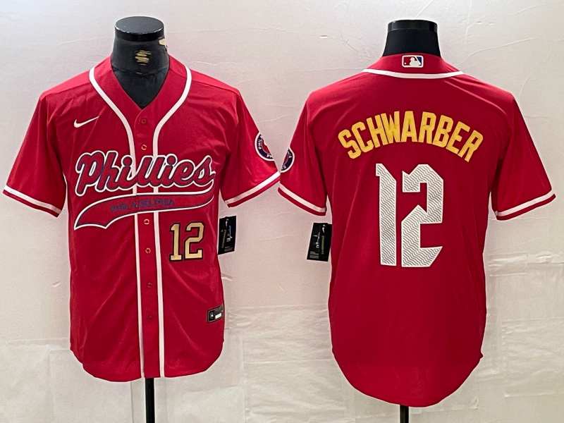 Personalized Men’s Philadelphia Phillies #12 Kyle Schwarber Red 2024 City Connect Limited Stitched Jerseys