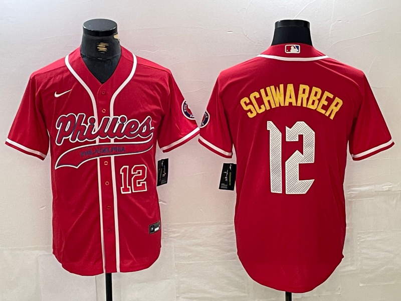 Personalized Men’s Philadelphia Phillies #12 Kyle Schwarber Red 2024 City Connect Limited Stitched Jerseys