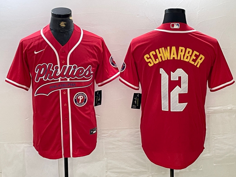 Personalized Men’s Philadelphia Phillies #12 Kyle Schwarber Red 2024 City Connect Limited Stitched Jerseys