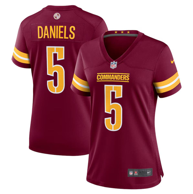 Personalized Women’s Washington Commanders #5 Jayden Daniels Burgundy 2024 Draft Stitched Jersey(Run Small)