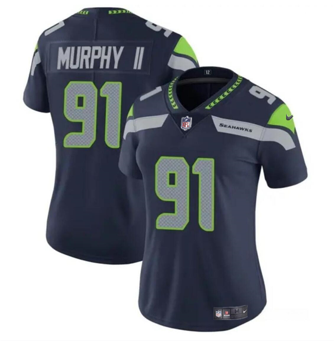 Personalized Women’s Seattle Seahawks #91 Byron Murphy II 2024 Draft Navy Limited Stitched Football Jersey(Run Small)