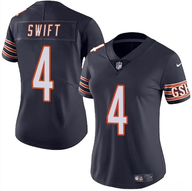 Personalized Women’s Chicago Bears #4 D’Andre Swift Navy 2024 Stitched Jersey(Run Small)