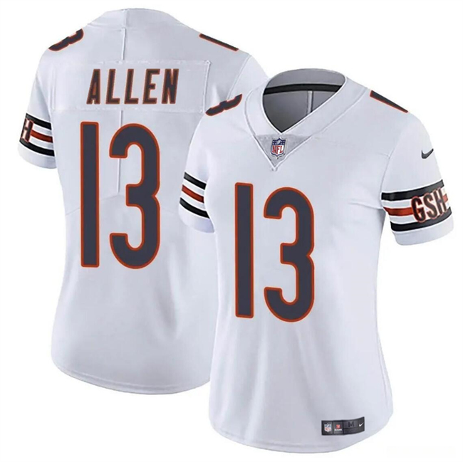 Personalized Women’s Chicago Bears #13 Keenan Allen White 2024 Stitched Jersey(Run Small)