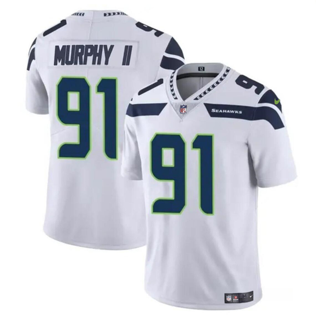 Personalized Men’s Seattle Seahawks #91 Byron Murphy II White 2024 Draft Limited Stitched Football Jersey