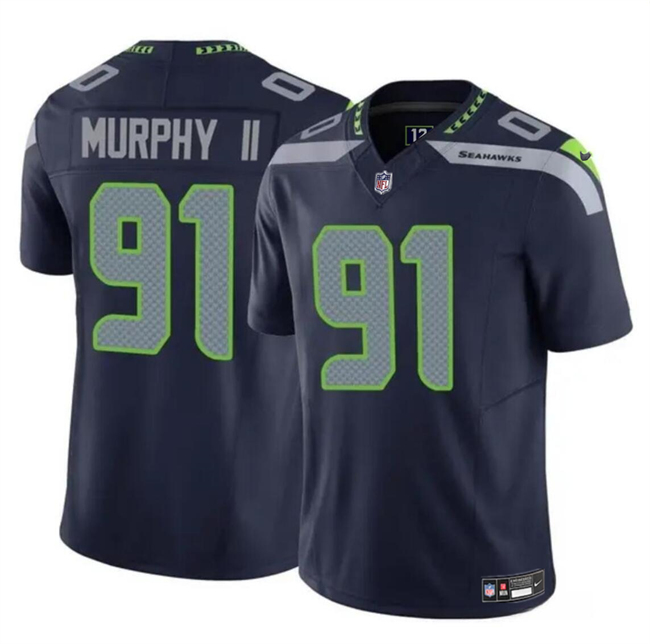 Personalized Men’s Seattle Seahawks #91 Byron Murphy II Navy 2024 Draft F.U.S.E Limited Stitched Football Jersey