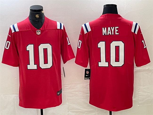 Personalized Men’s New England Patriots #10 Drake Maye Red 2024 Draft Limited Stitched Football Jersey