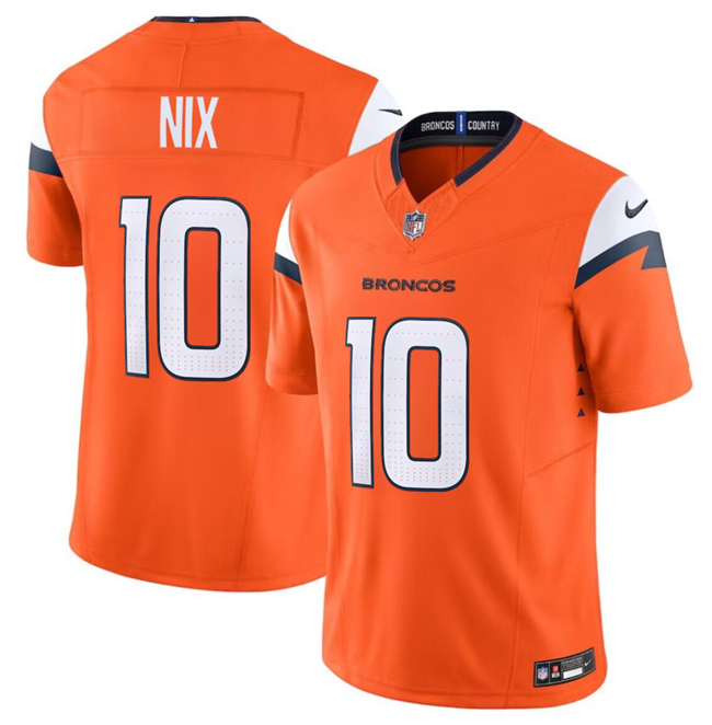 Personalized Men’s Denver Broncos #10 Bo Nix Orange 2024 Draft F.U.S.E. Limited Stitched Football Jersey