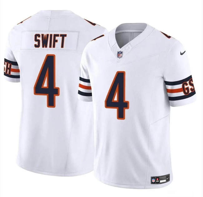 Personalized Men’s Chicago Bears #4 D’Andre Swift White 2023 F.U.S.E. Stitched Football Jersey