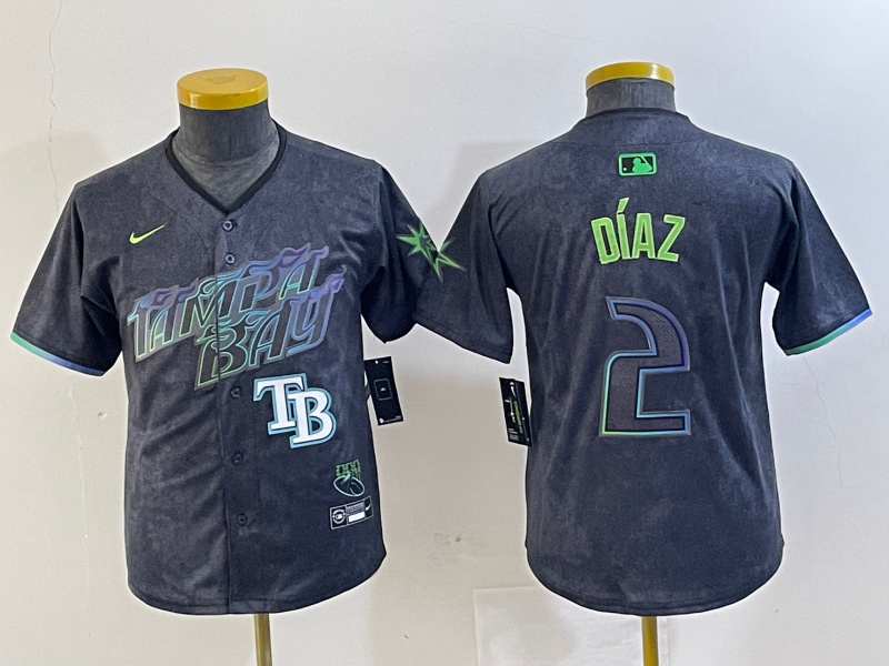Personalized Youth Tampa Bay Rays #2 Yandy Díaz Charcoal 2024 City Connect Limited Stitched Baseball Jersey