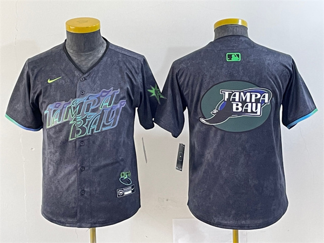 Personalized Youth Tampa Bay Rays Team Big Logo Charcoal 2024 City Connect Limited Stitched Baseball Jersey