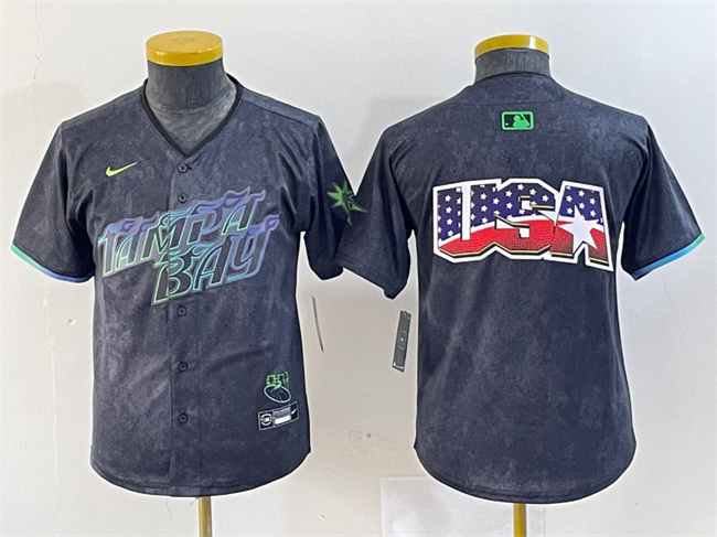 Personalized Youth Tampa Bay Rays Team Big Logo Charcoal 2024 City Connect Limited Stitched Baseball JerseyS