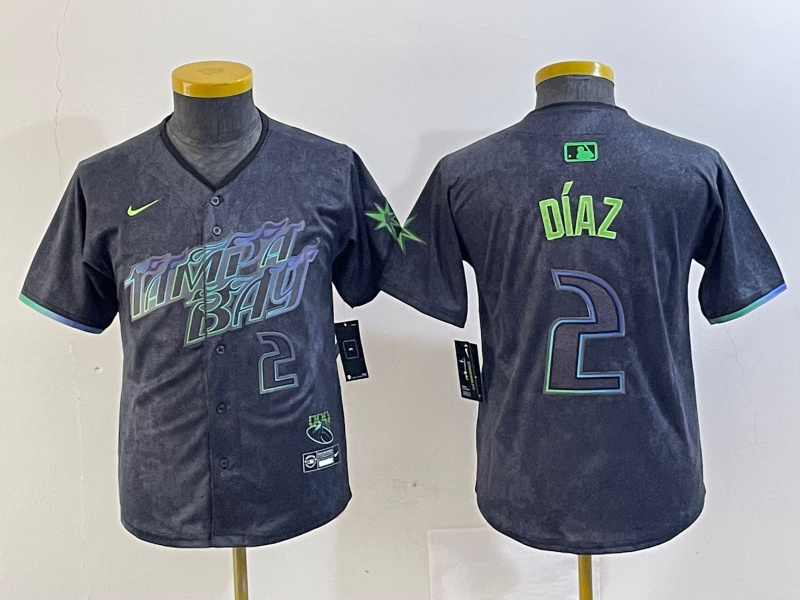 Personalized Youth Tampa Bay Rays #2 Yandy Díaz Charcoal 2024 City Connect Limited Stitched Baseball Jersey