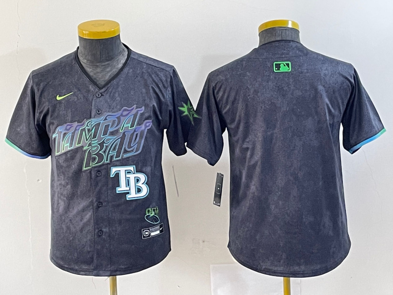Personalized Youth Tampa Bay Rays Team Big Logo Charcoal 2024 City Connect Limited Stitched Baseball JerseyS 1