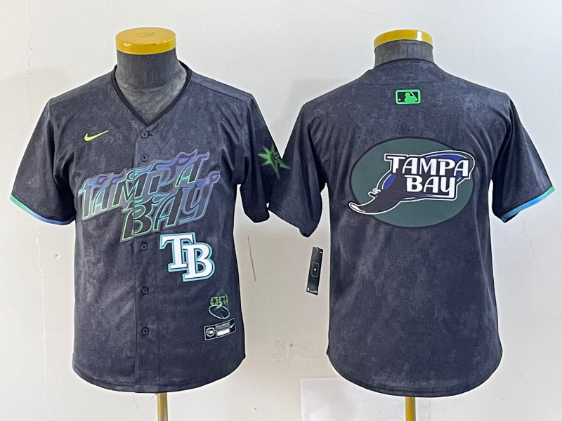 Personalized Youth Tampa Bay Rays Team Big Logo Charcoal 2024 City Connect Limited Stitched Baseball JerseyS 2