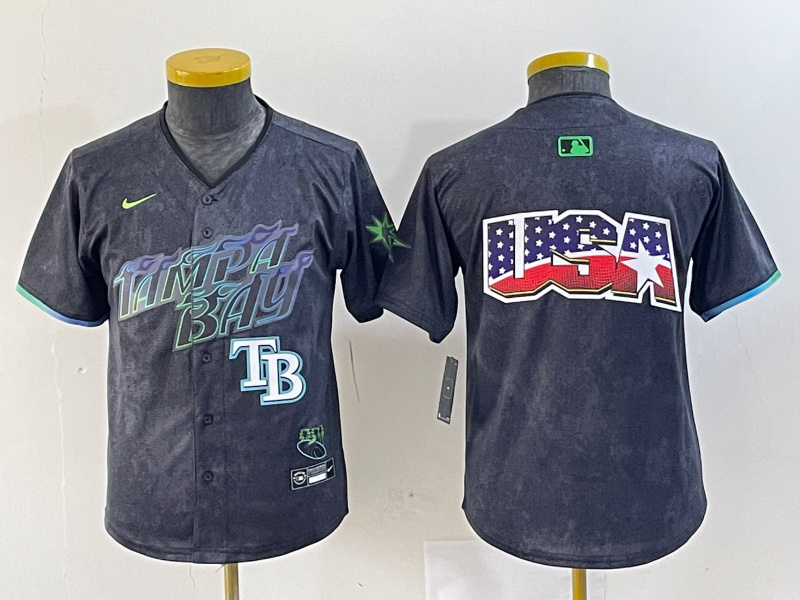 Personalized Youth Tampa Bay Rays Team Big Logo Charcoal 2024 City Connect Limited Stitched Baseball JerseyS 3