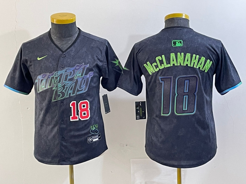 Personalized Youth Tampa Bay Rays #18 Shane McClanahan Charcoal 2024 City Connect Limited Stitched Baseball Jersey