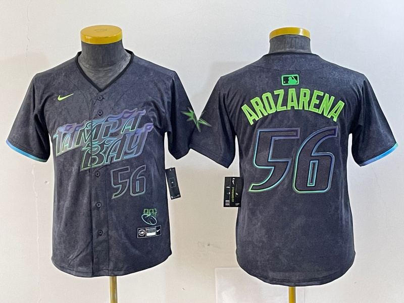 Personalized Youth Tampa Bay Rays #56 Randy Arozarena Charcoal 2024 City Connect Limited Stitched Baseball Jersey
