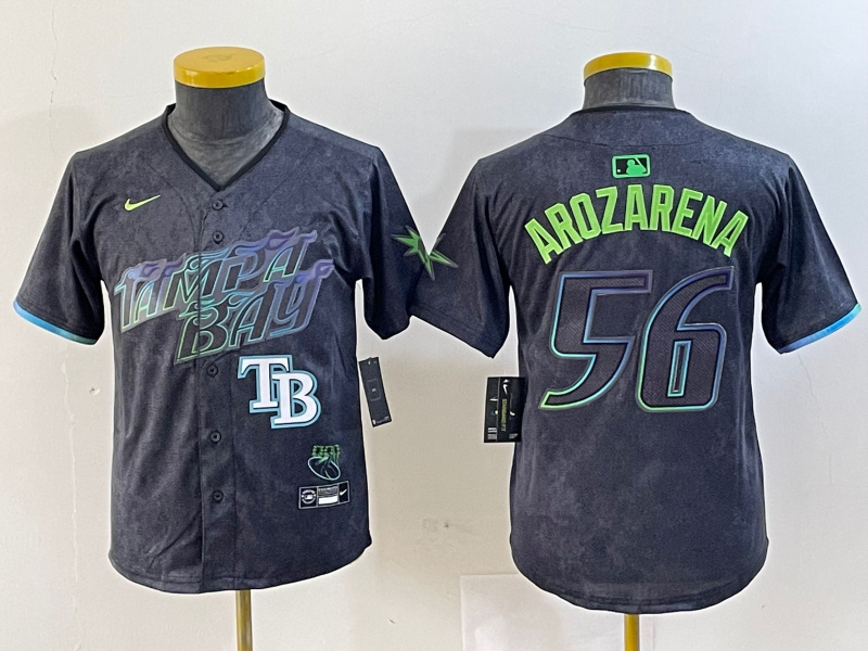 Personalized Youth Tampa Bay Rays #56 Randy Arozarena Charcoal 2024 City Connect Limited Stitched Baseball Jersey
