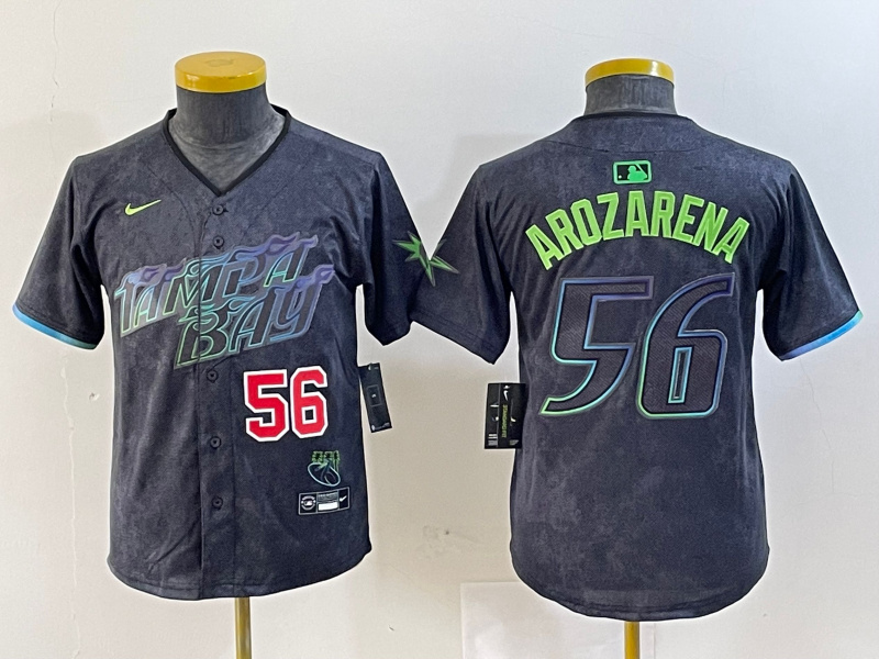 Personalized Youth Tampa Bay Rays #56 Randy Arozarena Charcoal 2024 City Connect Limited Stitched Baseball Jersey