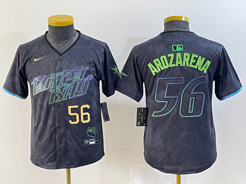 Personalized Youth Tampa Bay Rays #56 Randy Arozarena Charcoal 2024 City Connect Limited Stitched Baseball Jersey
