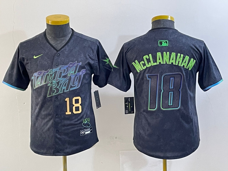 Personalized Youth Tampa Bay Rays #18 Shane McClanahan Charcoal 2024 City Connect Limited Stitched Baseball Jersey
