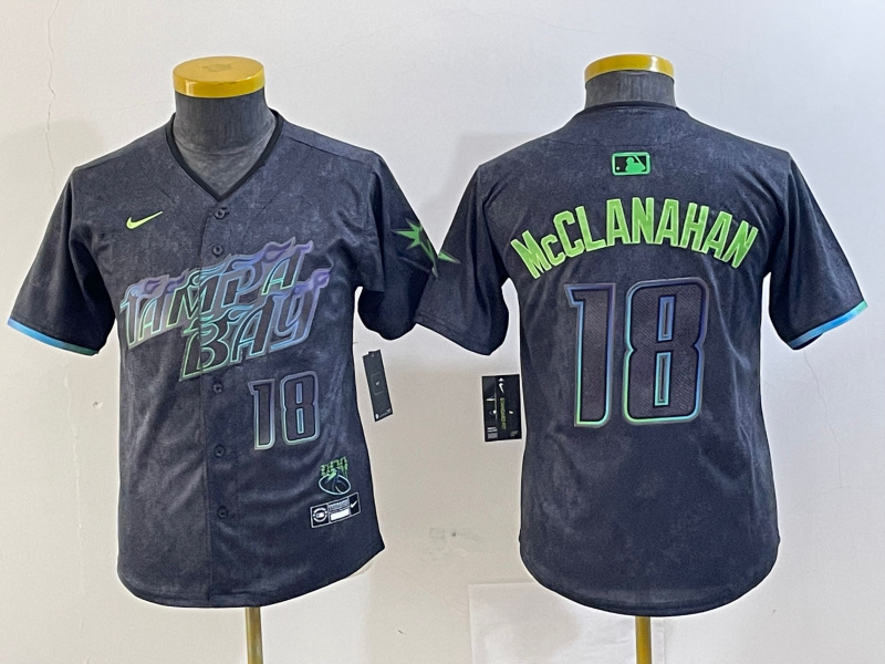 Personalized Youth Tampa Bay Rays #18 Shane McClanahan Charcoal 2024 City Connect Limited Stitched Baseball Jersey