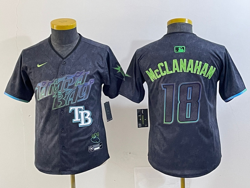Personalized Youth Tampa Bay Rays #18 Shane McClanahan Charcoal 2024 City Connect Limited Stitched Baseball Jersey