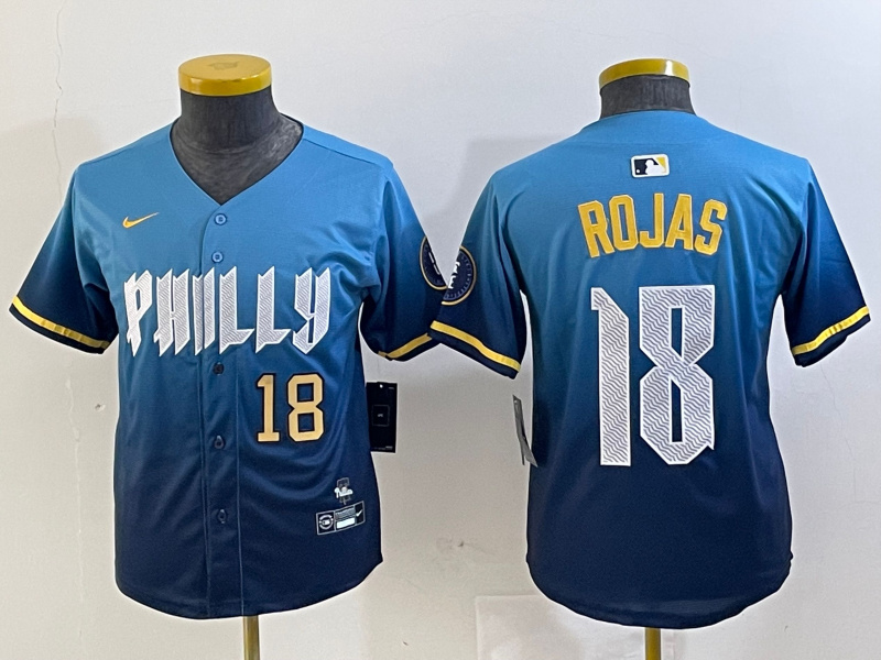 Personalized Youth Philadelphia Phillies #18 Johan Rojas Blue 2024 City Connect Limited Stitched jerseys 1