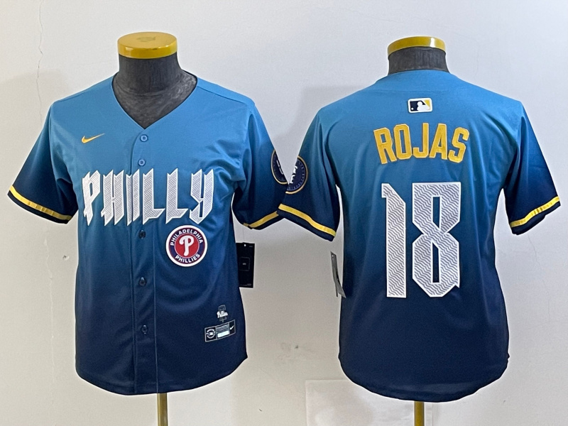 Personalized Youth Philadelphia Phillies #18 Johan Rojas Blue 2024 City Connect Limited Stitched jerseys 3