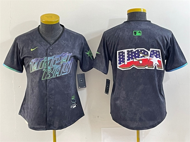 Personalized Women’s Tampa Bay Rays Team Big Logo Charcoal 2024 City Connect Limited Stitched1