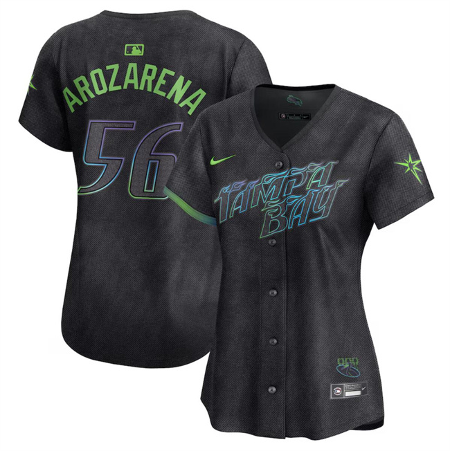 Personalized Women’s Tampa Bay Rays #56 Randy Arozarena Charcoal 2024 City Connect Limited Stitched